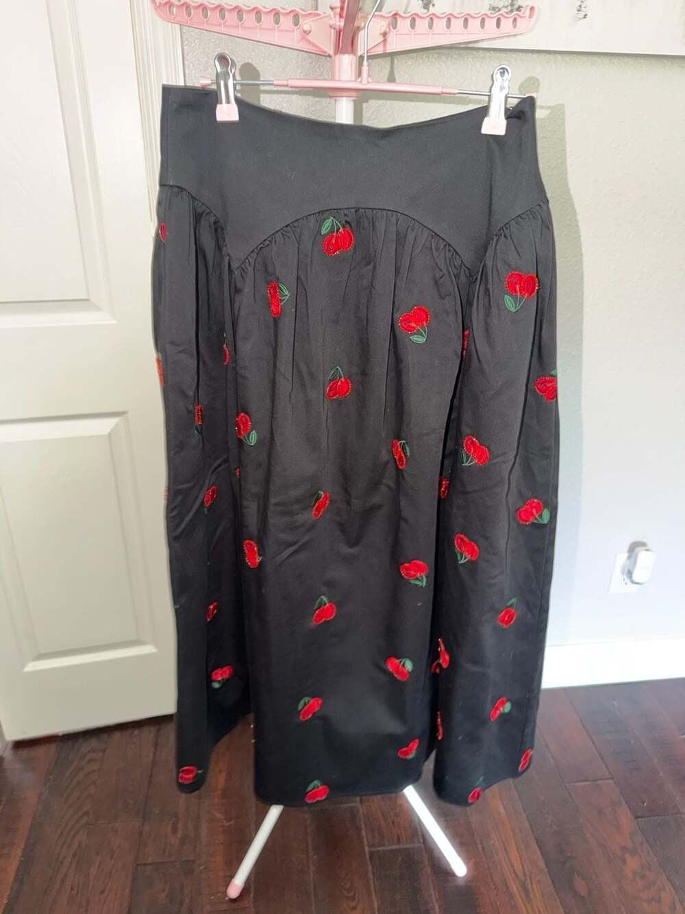 Avec Les Filles Black Cherry Beaded High-Waisted Midi Skirt